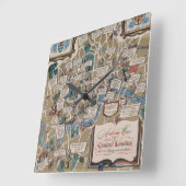 Dunlop map- Literary Landmarks of Central London Quadratische Wanduhr (Winkel)