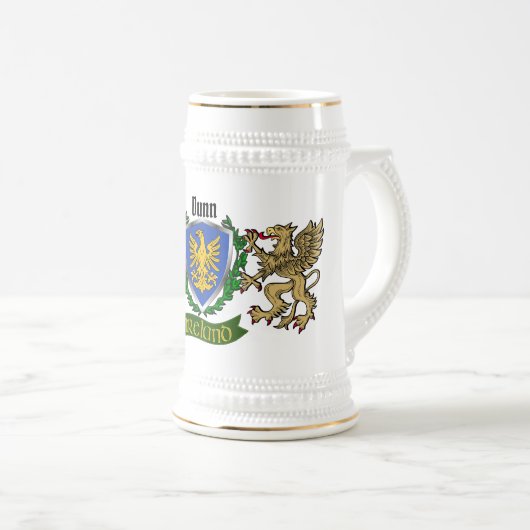 Dunn/O'Dunn Irish Shield Personalisiert Beer Stein Bierglas (VorderseiteRechts)