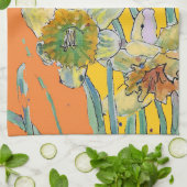 Dünndarm Blume Blumenfeder Wasserfarben Orange Geschirrtuch (Gefaltet)