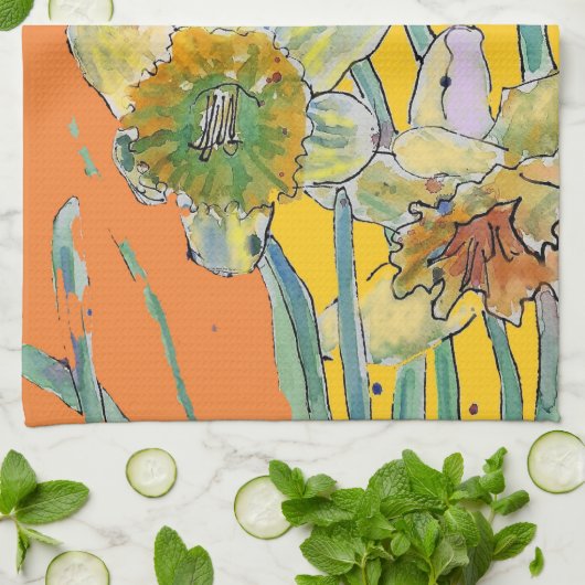 Dünndarm Blume Blumenfeder Wasserfarben Orange Geschirrtuch (Gefaltet)