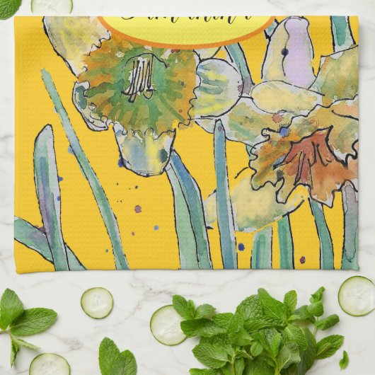 Dünndarm Blume Blütenfeder Wasserfarbe Gelb Geschirrtuch (Gefaltet)