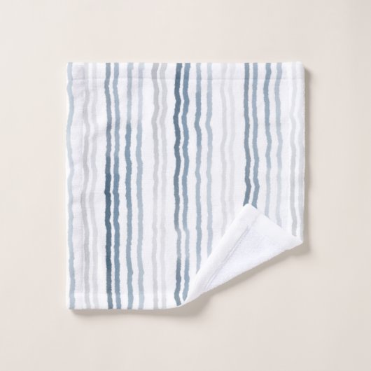 Dünne Aquarellstreifen, Navy Blue, Slate, Grau Badhandtuch Set (Waschlappen)