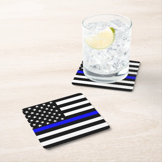 Dünne blaue Linie, amerikanisches Flag Grafik-Deko Rechteckiger Pappuntersetzer (Vor Ort)