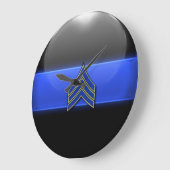 Dünne blaue Linie - Blaue/gelbe sergeant Streifen Große Wanduhr (Winkel)