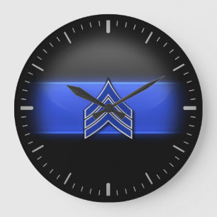 Dünne blaue Linie - blaue/weiße Streifen große Wanduhr