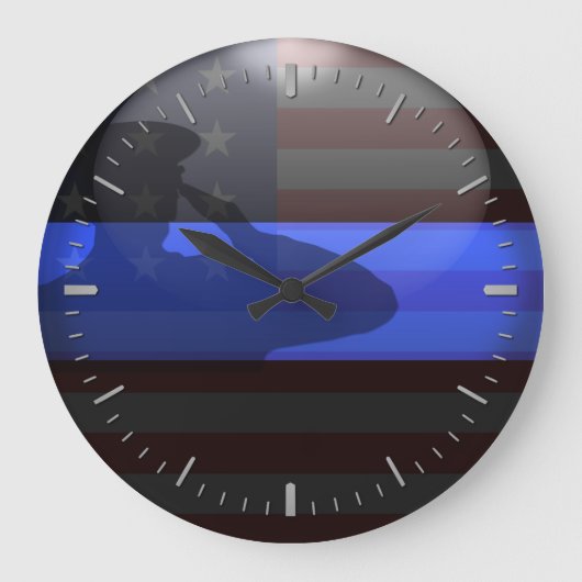 Dünne blaue Linie - Flag Salute Large Clock Große Wanduhr (Vorderseite)