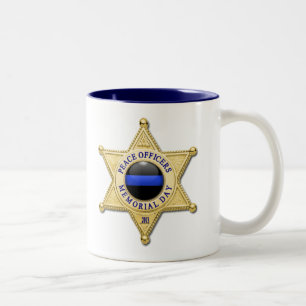 Dünne blaue Linie leuchtender Button und goldenes Zweifarbige Tasse