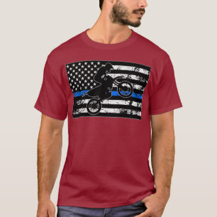 Dünne blaue Linie Motocross-Rennrad-Polizist T-Shirt