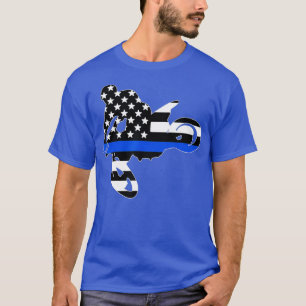 Dünne blaue Linie Motocross-Schottenbike-Polizist T-Shirt