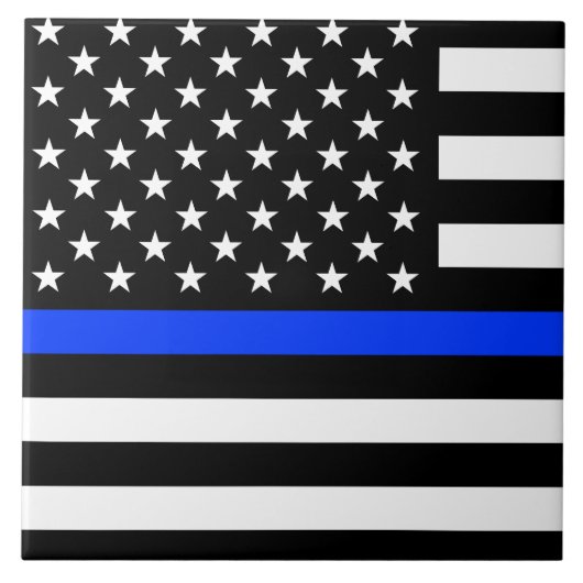 Dünne Blaue Linie Polizei-Flagge Fliese (Vorderseite)