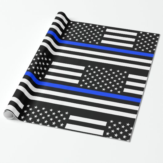 Dünne Blaue Linie Polizei-Flagge Geschenkpapier (Ungerollt)