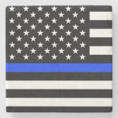 Dünne Blaue Linie Polizei-Flagge Steinuntersetzer (Vorderseite)