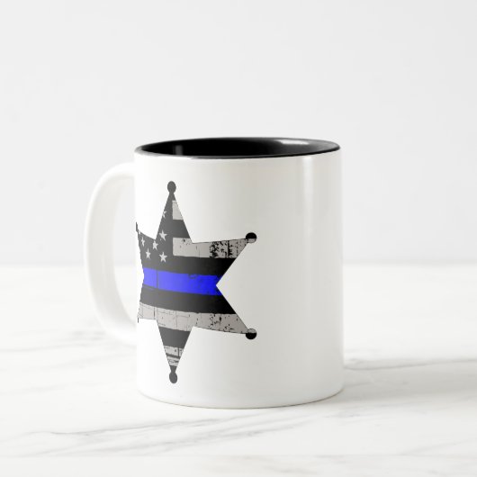 Dünne blaue Linie Polizei-Sheriff-Abzeichen Zweifarbige Tasse (Vorderseite Links)