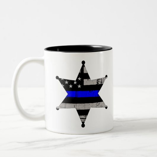 Dünne blaue Linie Polizei-Sheriff-Abzeichen Zweifarbige Tasse (Links)