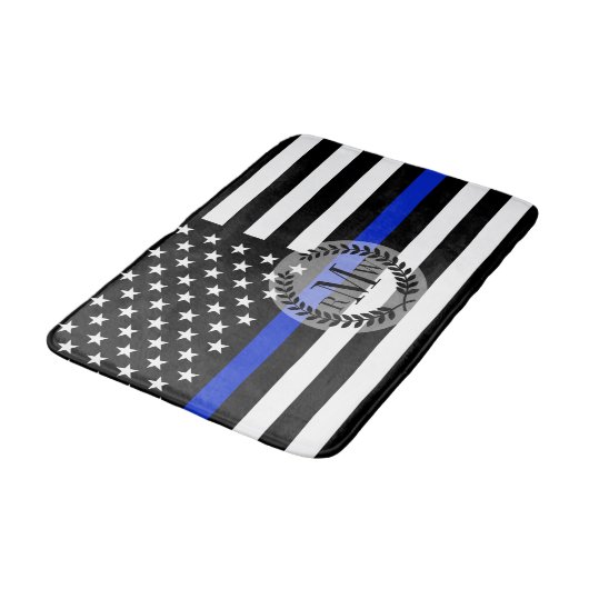 Dünne Blue Line-amerikanische Flagge Badematte (Schrägansicht)