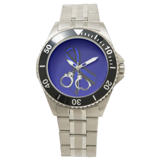 Dunne Blue Line Band Handschellen Armbanduhr Zazzle De
