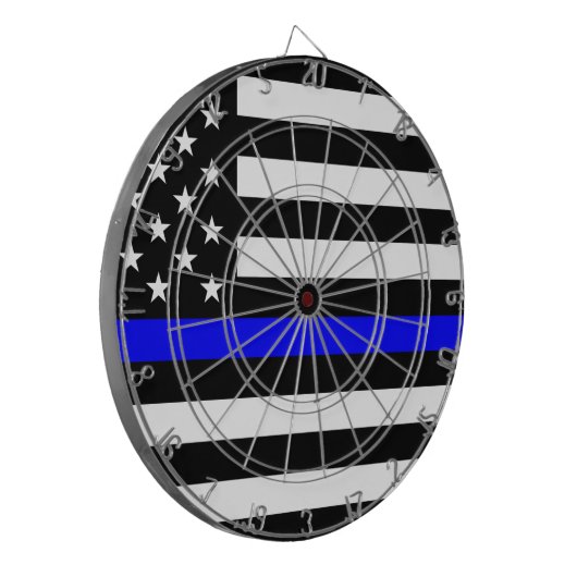 Dünne Blue Line-Polizeibeamte-Denkmal-Flagge Dartscheibe (Vorderseite Links)