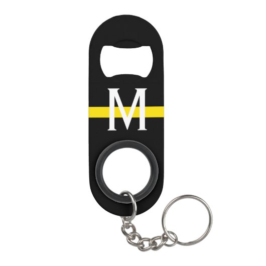 Dünne gelbe Linie Fahrdienstleiter-Monogramm Mini Flaschenöffner (Rückseite)