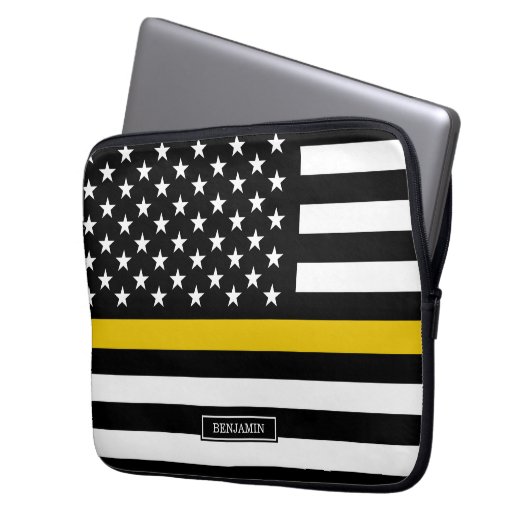 Dünne Goldlinie Flagge-Fahrdienstleiter Laptopschutzhülle (Vorderseite Links)