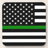 Dünne grüne Flagge: Patriotische Militärveteranen Getränkeuntersetzer (Vorderseite)