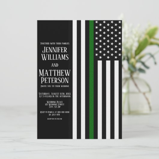 Dünne grüne Linie Grenze - Ptl/Park Rngr/Tier CNT Einladung (Stehend Vorderseite)