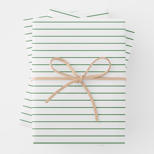 Dünne grüne Streifen auf weißem Party oder Weihnac Geschenkpapier Set (Beispiel)
