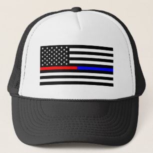 dünne Linie Polizeifeuerwehrmannsymbol USA des Truckerkappe