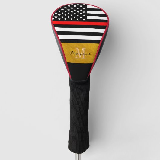 Dünne Red Line & Firefighter Flag USA / Mit Monogr Golf Headcover (Vorderseite)