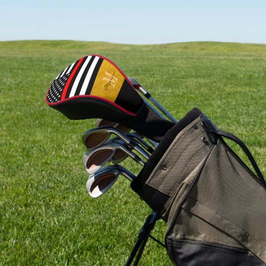 Dünne Red Line & Firefighter Flag USA / Mit Monogr Golf Headcover (In SItu)