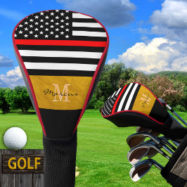 Dünne Red Line & Firefighter Flag USA / Mit Monogr Golf Headcover