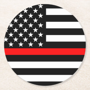 Dünne rote Linie American Flag Grafik-Dekor Runder Pappuntersetzer