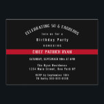 Dünne rote Linie Einladung<br><div class="desc">Laden Sie Ihre Gäste in der Art zu Ihrem Feuerwehrmann 50 und zum fabelhaften Geburtstags-Party mit dieser eleganten Einladungskarte ein. Dieses Ausrüstungsbeschreibungen eine dünne rote Linie amerikanische Flagge auf einem schwarzen Hintergrund. Über der roten Linie in der weißen Typografie liest er "50. Geburtstags-Party, ", welches die Rückseite der Einladungskarte einen...</div>
