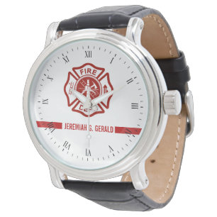 Dünne rote Linie Name-Feuerwehrmann Themed Armbanduhr