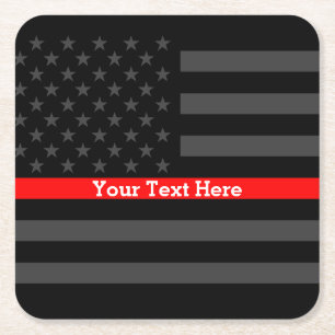 Dünne rote Linie personalisierte Schwarzes Rechteckiger Pappuntersetzer