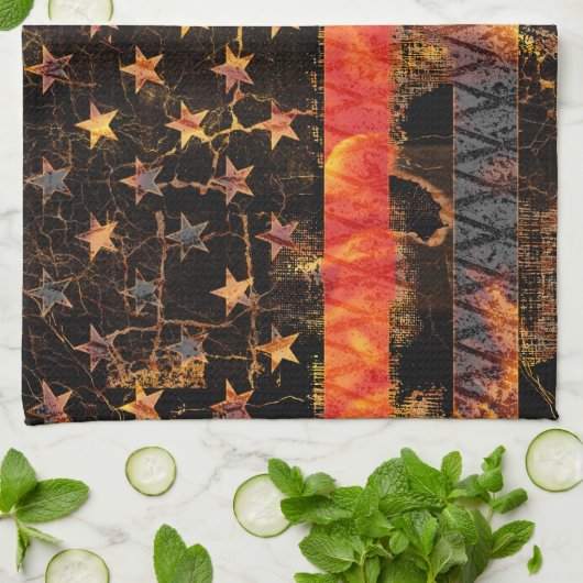 Dünne rote Linie und Flammen Geschirrtuch (Gefaltet)