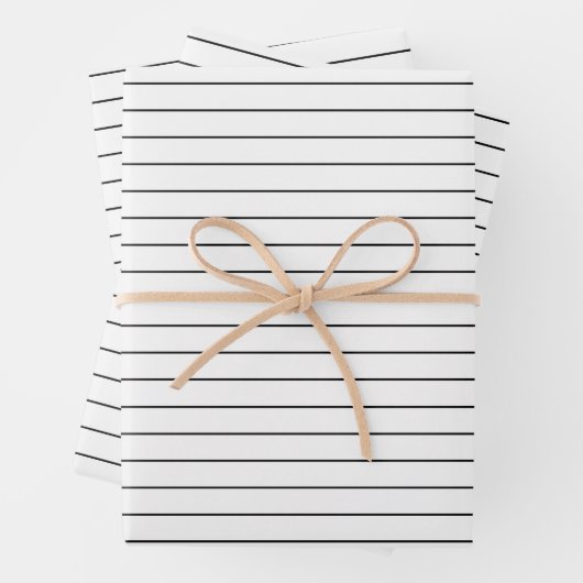 Dünne schwarze Streifen auf weißem Party oder Weih Geschenkpapier Set (Beispiel)