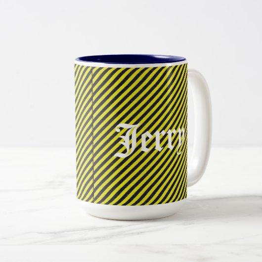 Dünne schwarze und gelbe Diagonalstreifen Zweifarbige Tasse (VorderseiteRechts)