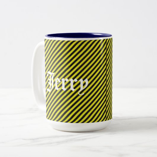 Dünne schwarze und gelbe Diagonalstreifen Zweifarbige Tasse (Vorderseite Links)