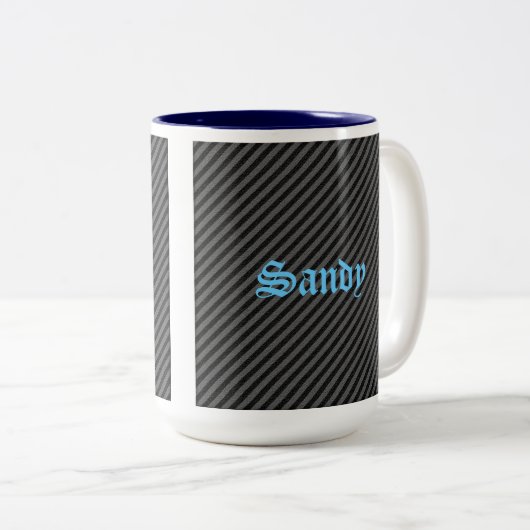 Dünne schwarze und graue Diagonalstreifen Zweifarbige Tasse (VorderseiteRechts)