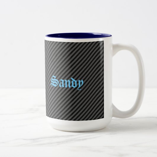 Dünne schwarze und graue Diagonalstreifen Zweifarbige Tasse (Rechts)