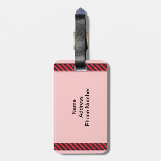 Dünne schwarze und rote Diagonalstreifen Gepäckanhänger (Rückseite vertikal)
