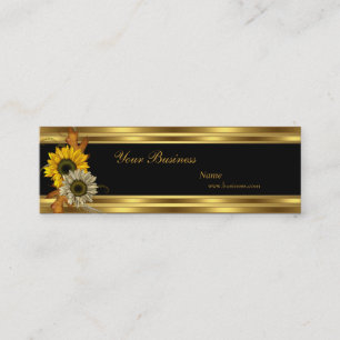 Dünne Sonnenblume Gold Schwarz Elegant Klassisch 2 Mini Visitenkarte