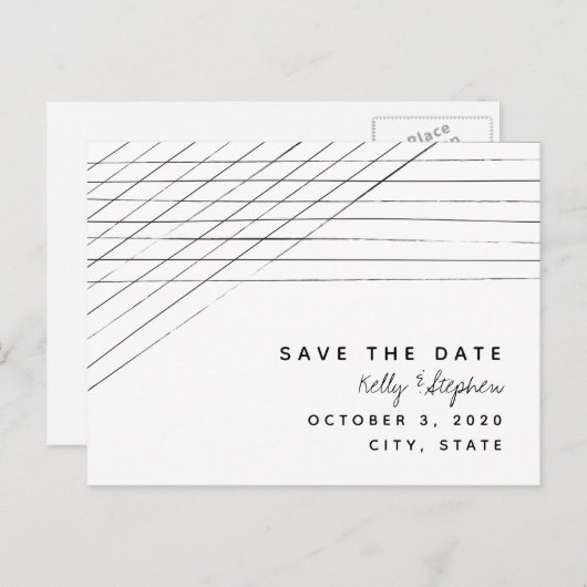 Dünne Streifen Save the Date Postkarte (Vorne/Hinten)