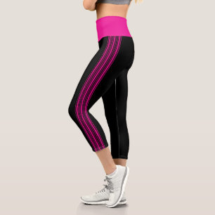 Dünne Streifen Schwarz und Hot Pink Yoga Pants Leg Capri Leggings