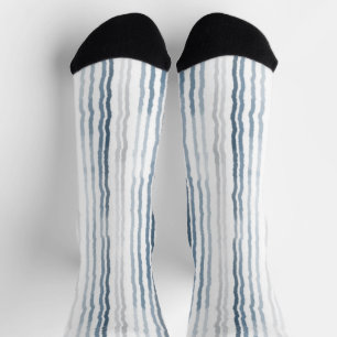 Dünne Wasserfarbene Streifen, Schieferblau, Grau a Socken