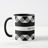 Dünne weiße Linie Büffel-kariertes Monogramm EMS Tasse (Links)