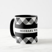 Dünne weiße Linie Büffel-kariertes Monogramm EMS Tasse (Vorderseite Links)