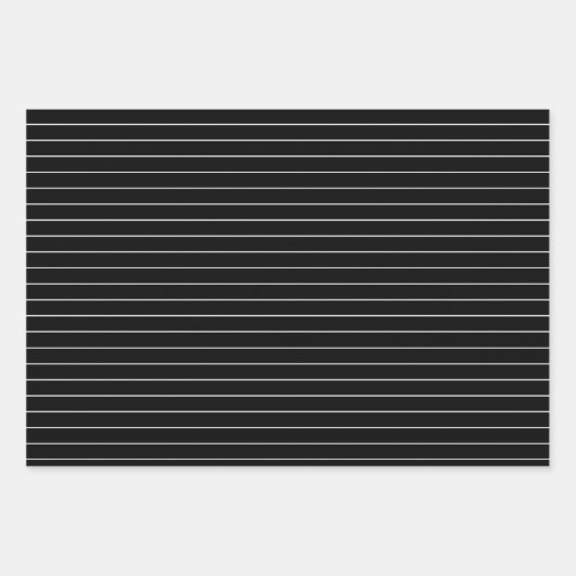 Dünne weiße Streifen auf schwarzem Party oder Weih Geschenkpapier Set (Vorderseite)