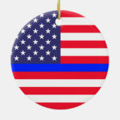 "DÜNNES BLUE LINE AUF AMERIKANISCHER FLAGGE " KERAMIK ORNAMENT (Hinten)