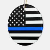 "DÜNNES BLUE LINE AUF AMERIKANISCHER FLAGGE " KERAMIKORNAMENT (Links)